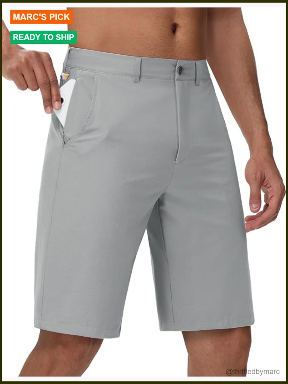 Men's 8" Inseam Golf Shorts with Stretch Fabric and Zipper Pocket